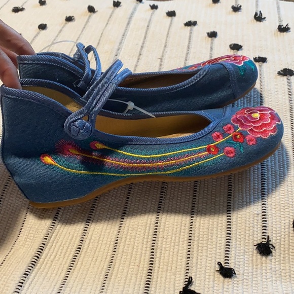 Ina Blue Embroidered Women's Flats - Picture 5 of 12